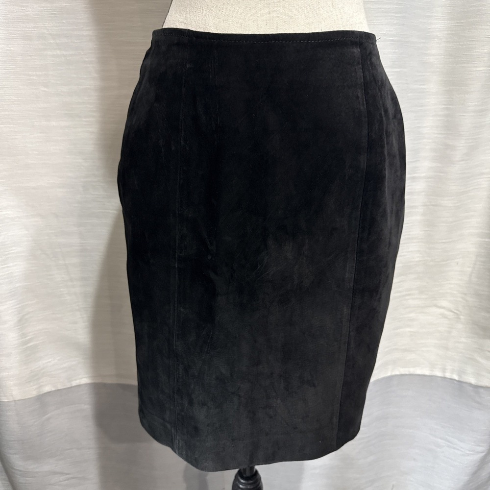 Vintage Leather by Wilsons Leather Skirt Womens 10 Black Suede Mini Pencil Lined